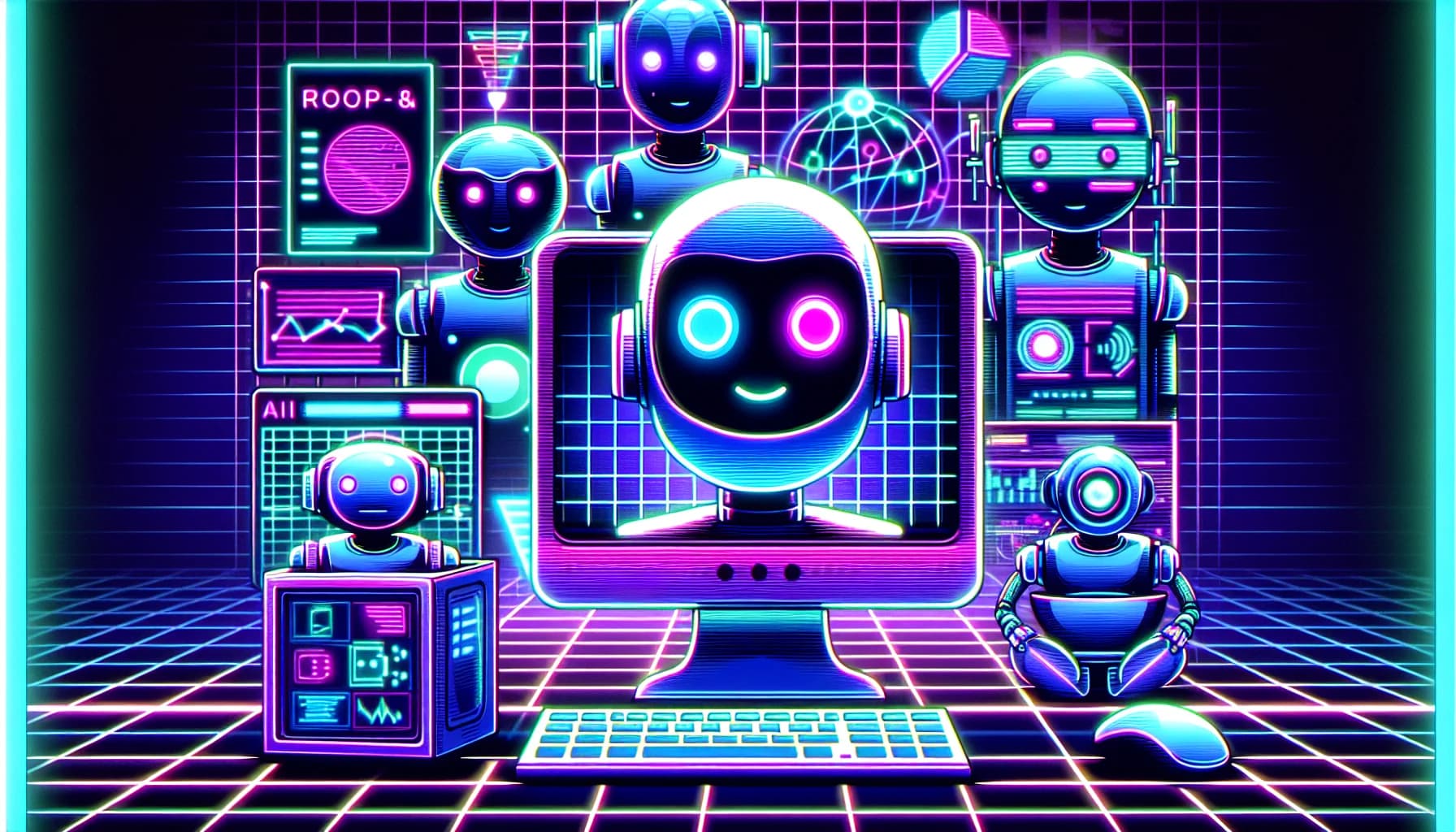 Retro-futuristic illustration for From Idea to First Paying Customer in 48 Hours: A Step-by-Step Playbook - featuring friendly robots and 80s synthwave computer aesthetics